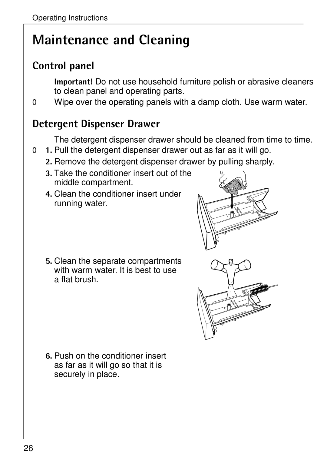 Electrolux 50630 manual Maintenance and Cleaning, Control panel 