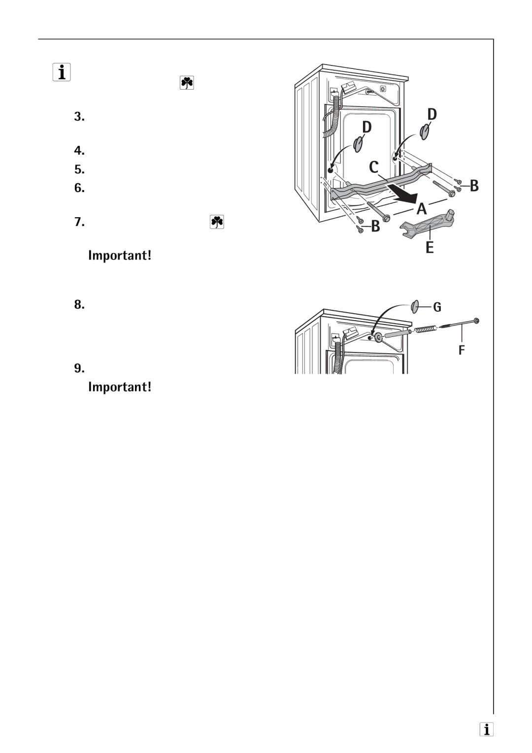 Electrolux 50630 manual Installation and connection instructions Special spanner E 