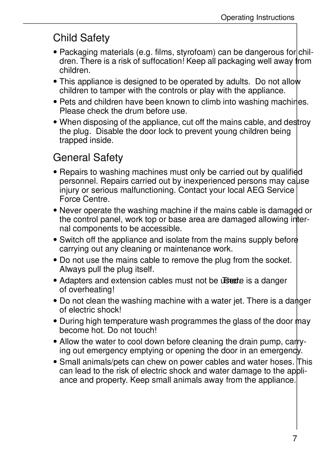 Electrolux 50630 manual Child Safety, General Safety 