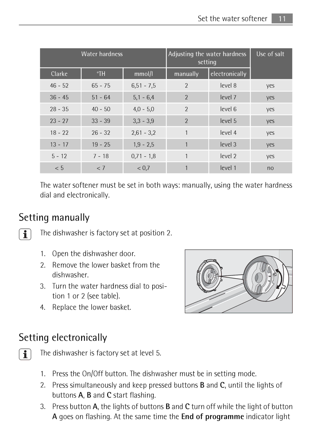 Electrolux 50674 user manual Setting manually, Setting electronically 