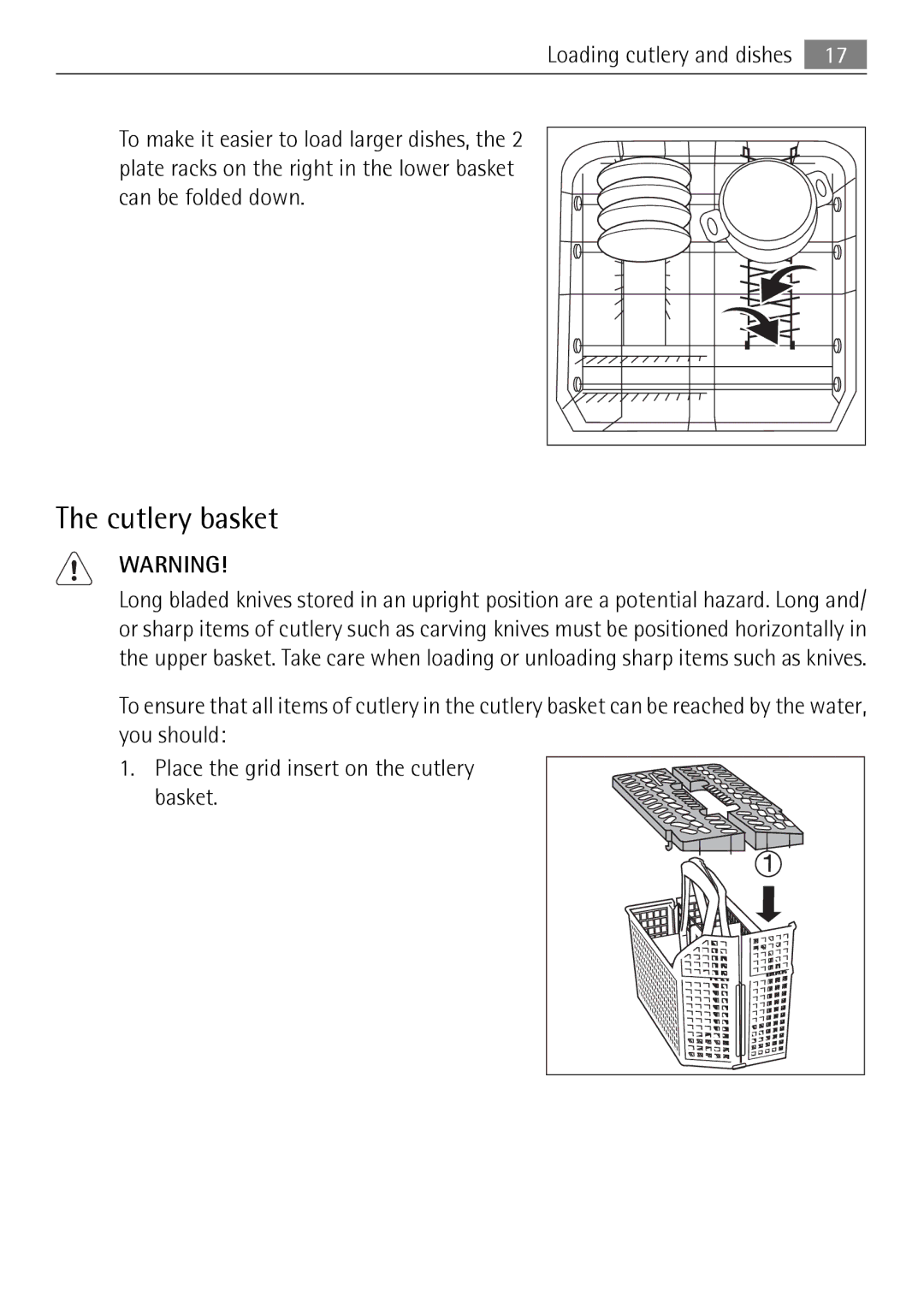 Electrolux 50674 user manual Cutlery basket 