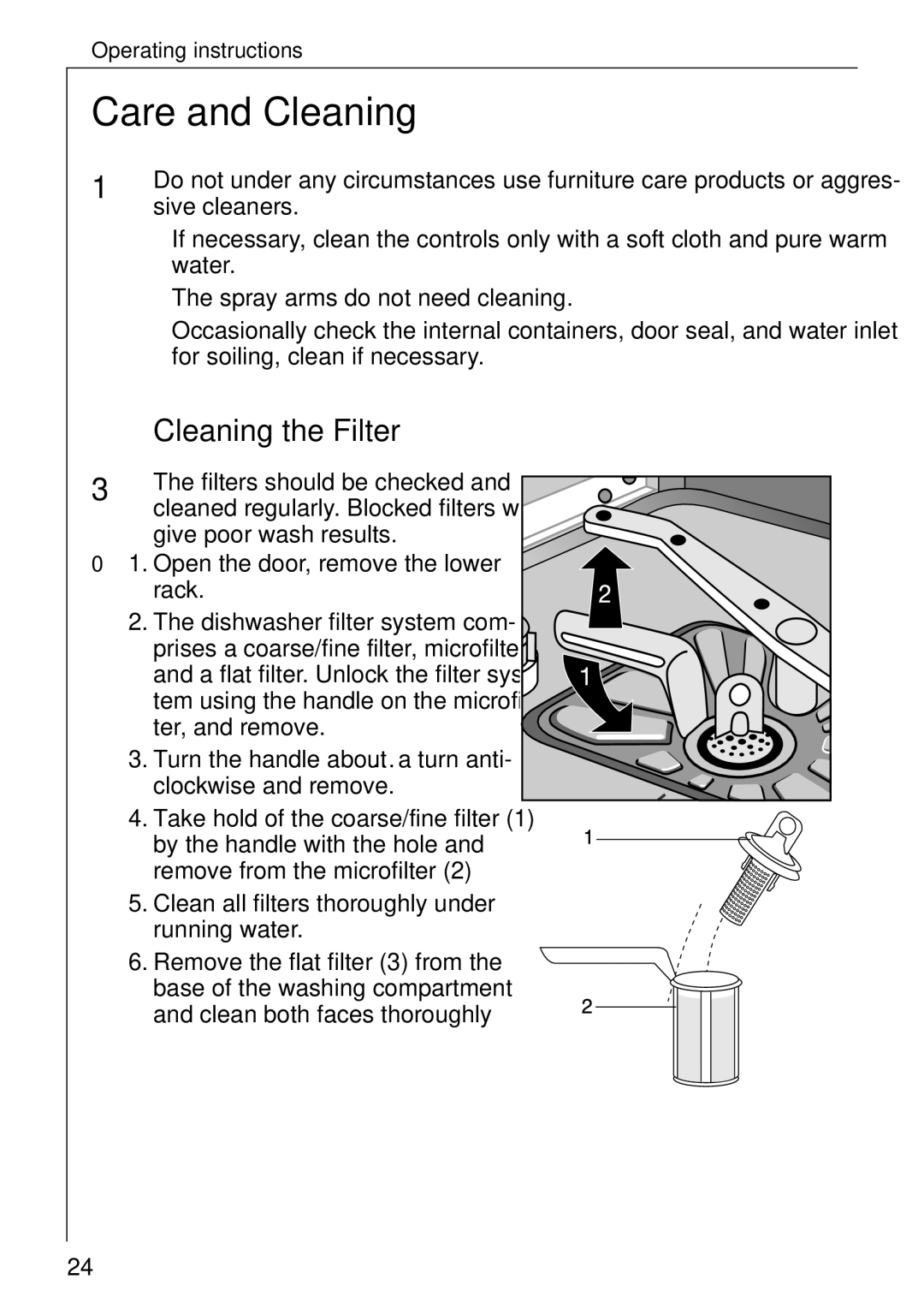 Electrolux 5070 manual Care and Cleaning, Cleaning the Filter 