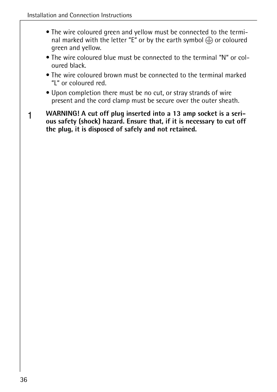 Electrolux 5070 manual Installation and Connection Instructions 