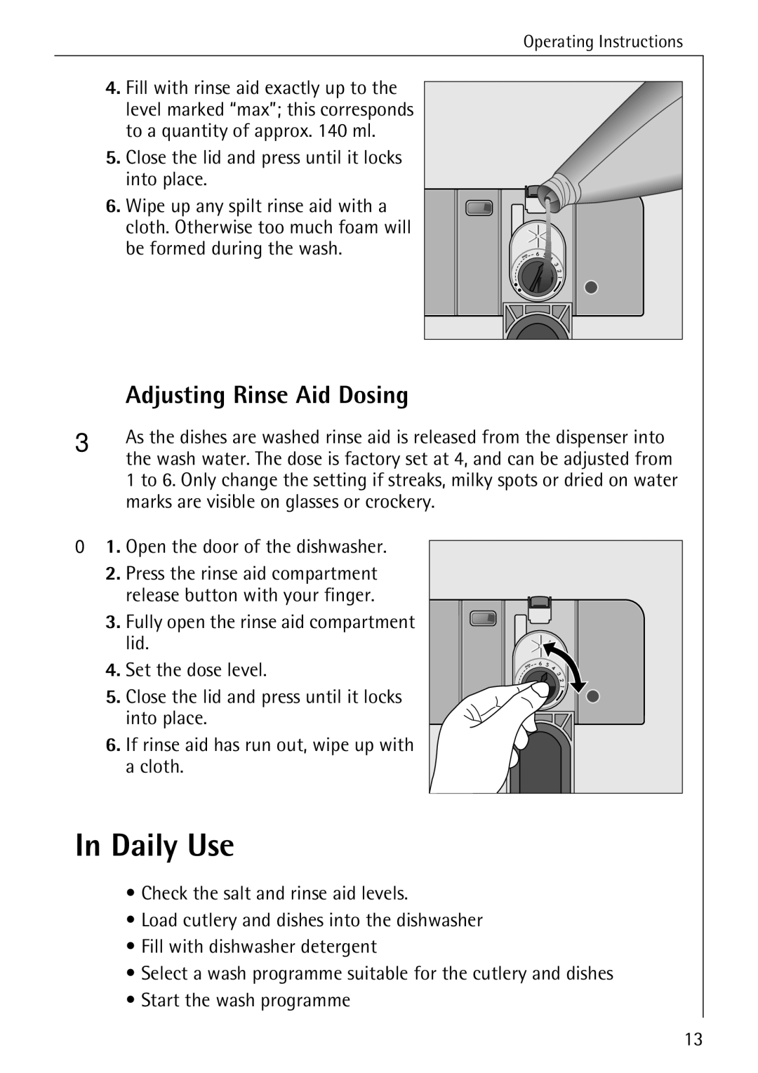 Electrolux 50700 manual Daily Use, Adjusting Rinse Aid Dosing 