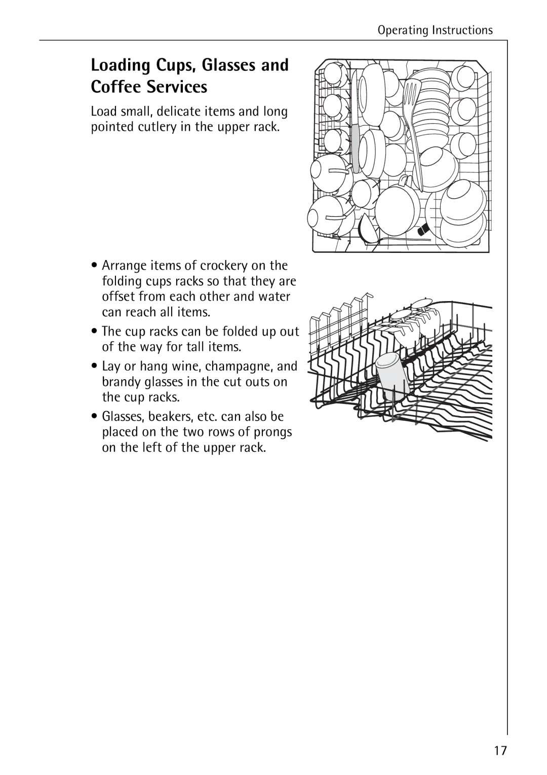 Electrolux 50700 manual Loading Cups, Glasses Coffee Services 