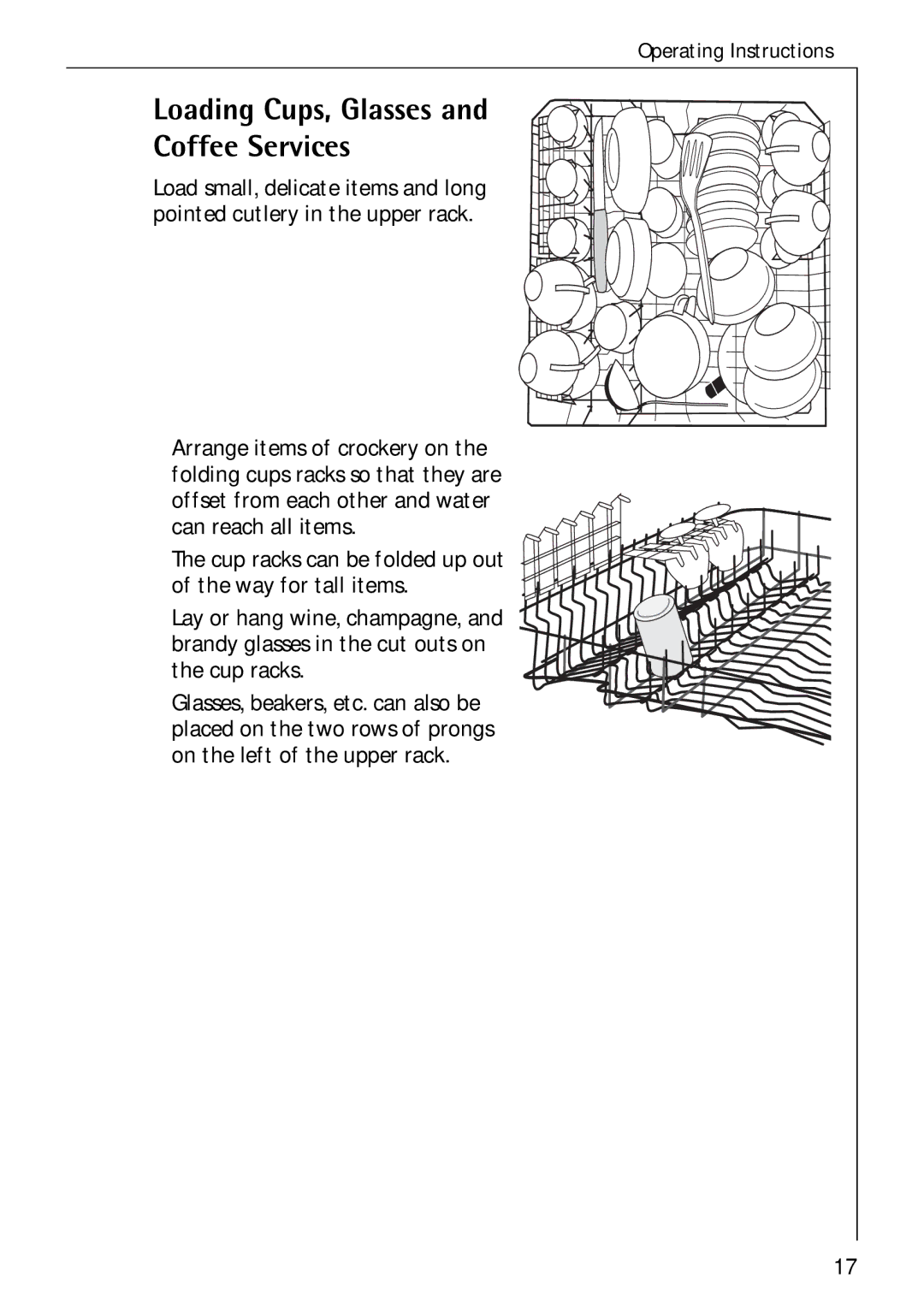 Electrolux 50750 i manual Loading Cups, Glasses Coffee Services 