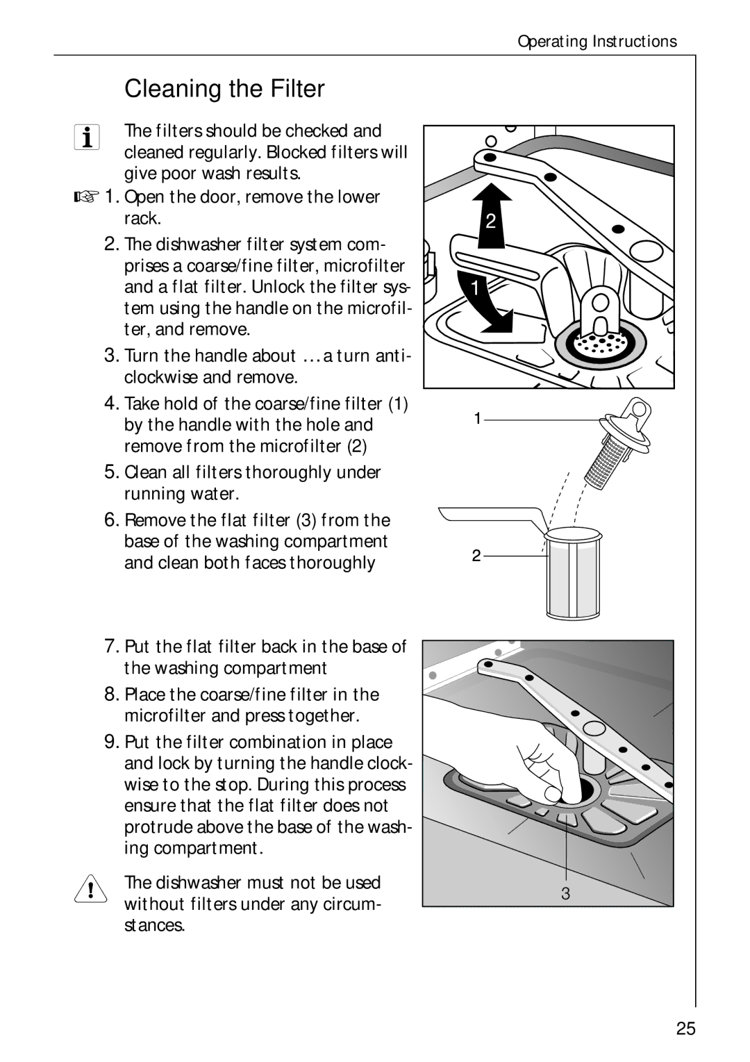 Electrolux 50750 i manual Cleaning the Filter 