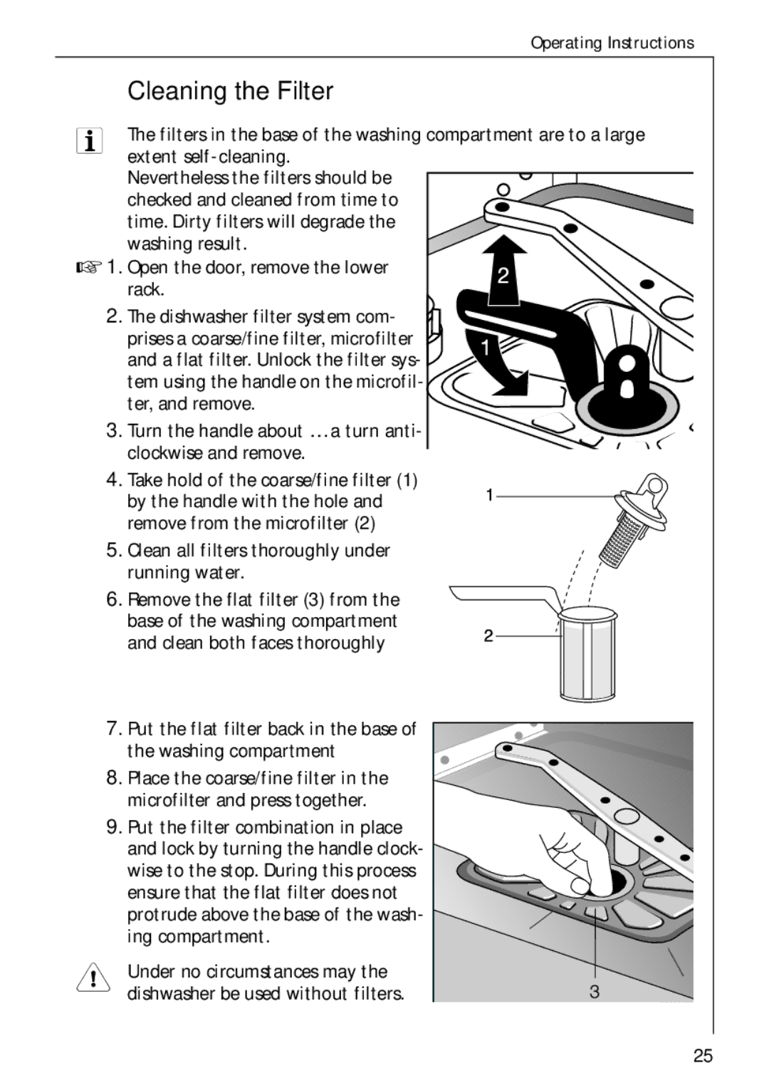 Electrolux 50750 VI manual Cleaning the Filter 