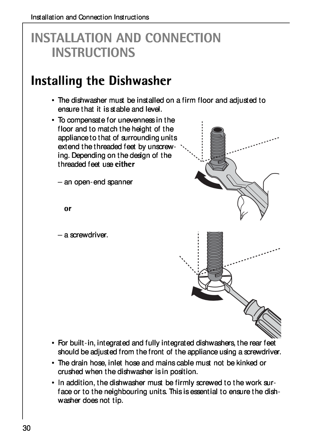 Electrolux 50750 VI manual Installing the Dishwasher, Installation And Connection Instructions 