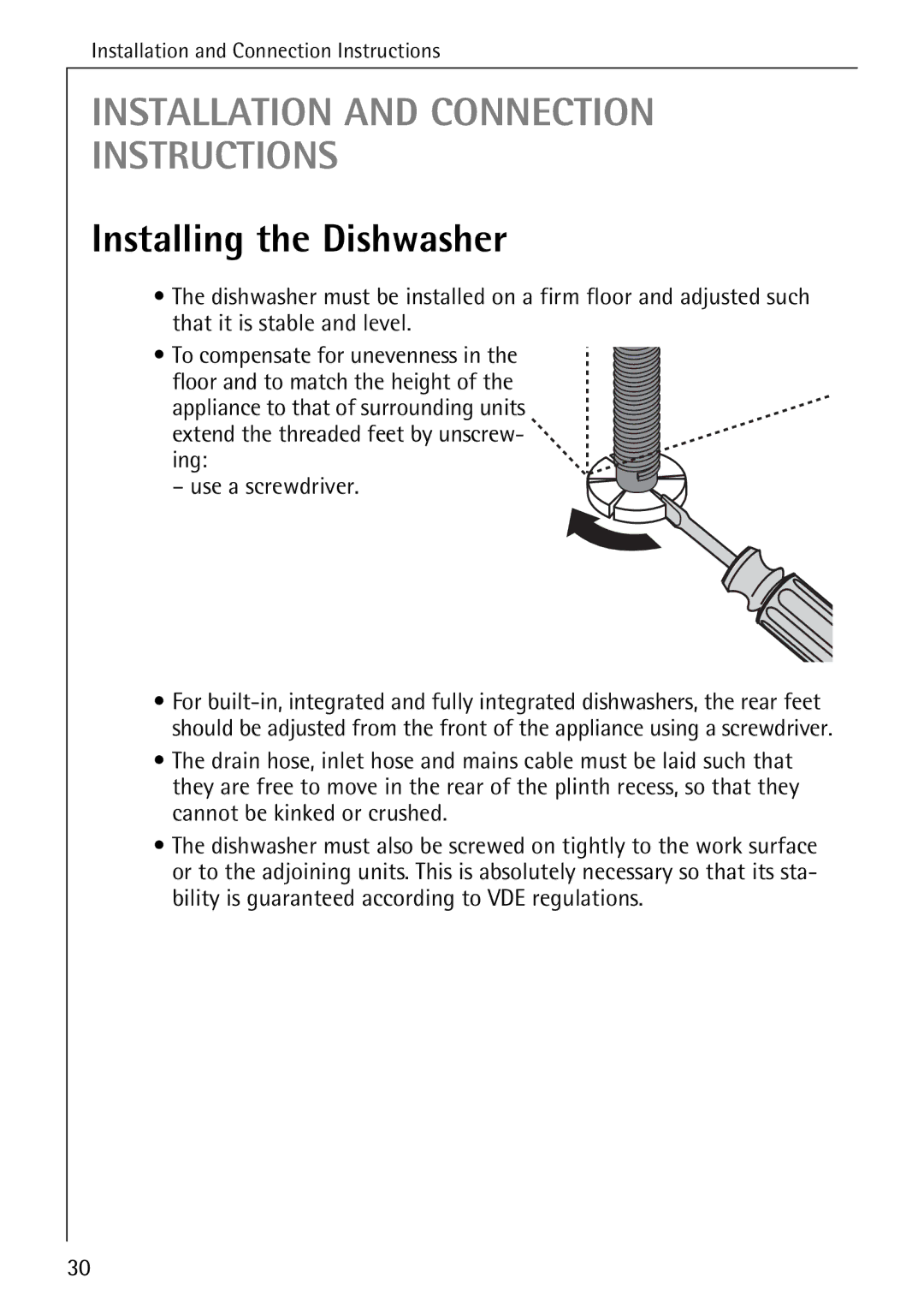 Electrolux 50760 i manual Installation and Connection Instructions, Installing the Dishwasher 