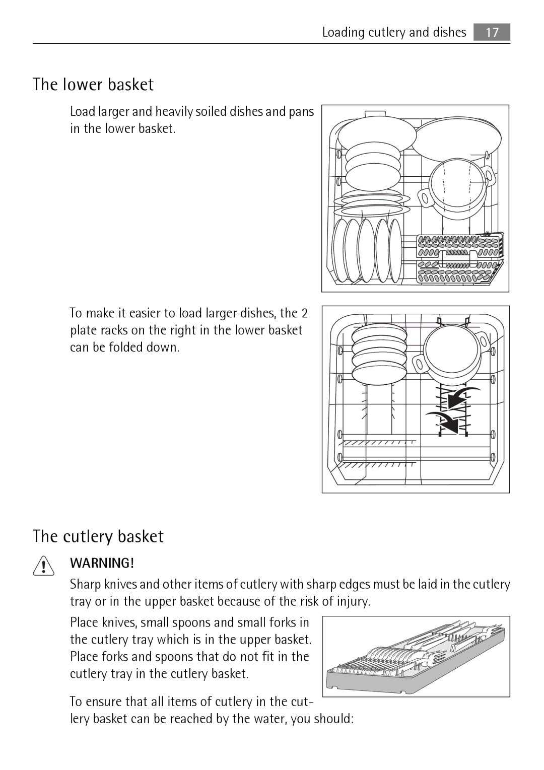 Electrolux 50870 user manual Lower basket, Cutlery basket 