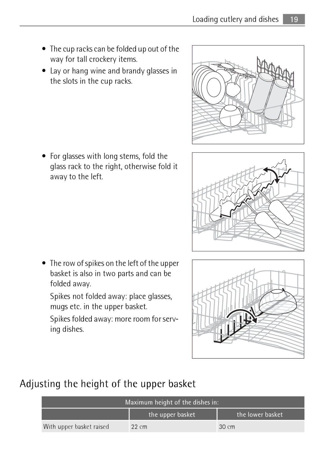 Electrolux 50870 user manual Adjusting the height of the upper basket 