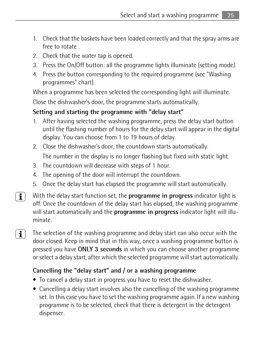 Electrolux 50870 user manual Setting and starting the programme with delay start 