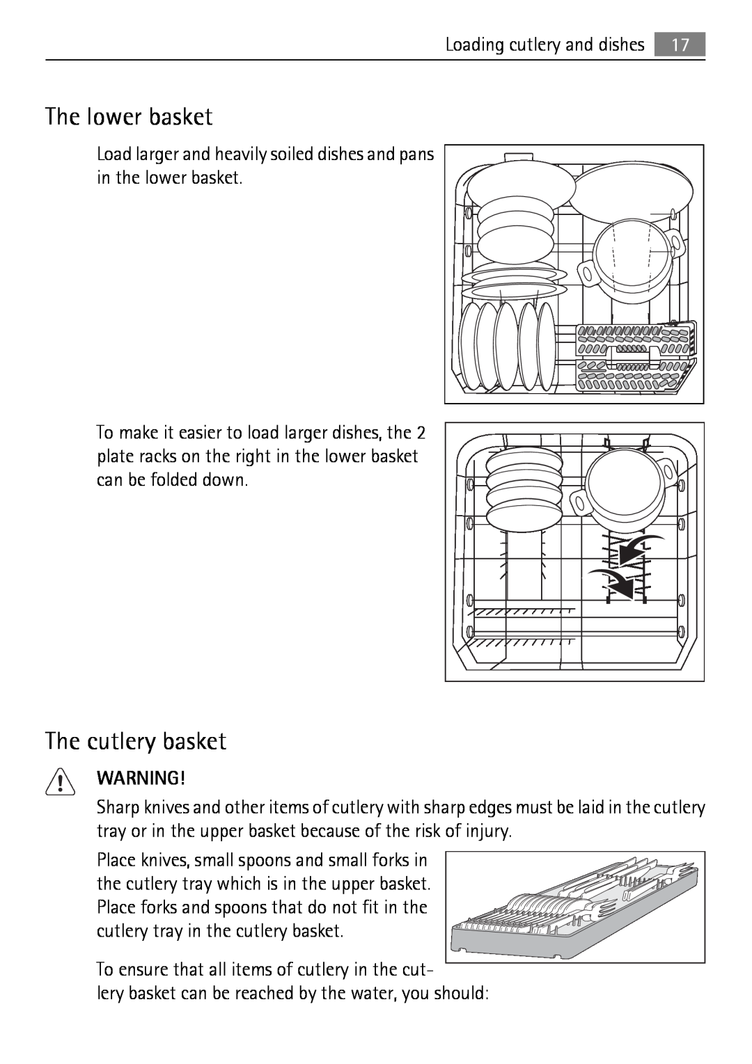 Electrolux 50870 user manual The lower basket, The cutlery basket 