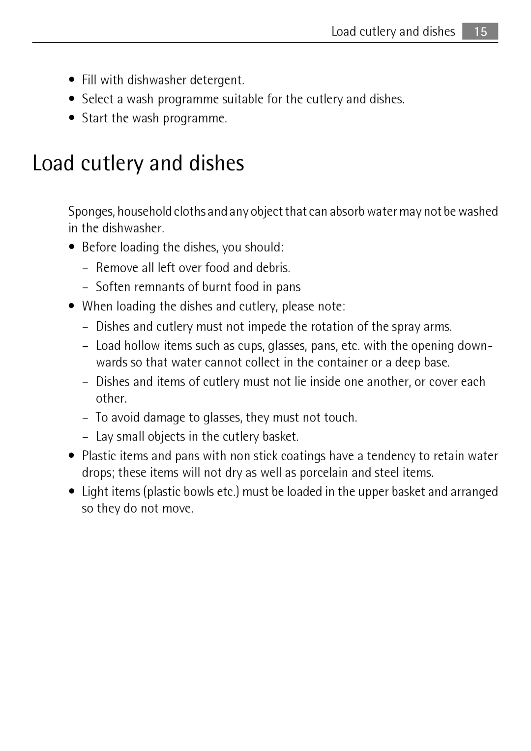 Electrolux 50877 user manual Load cutlery and dishes 