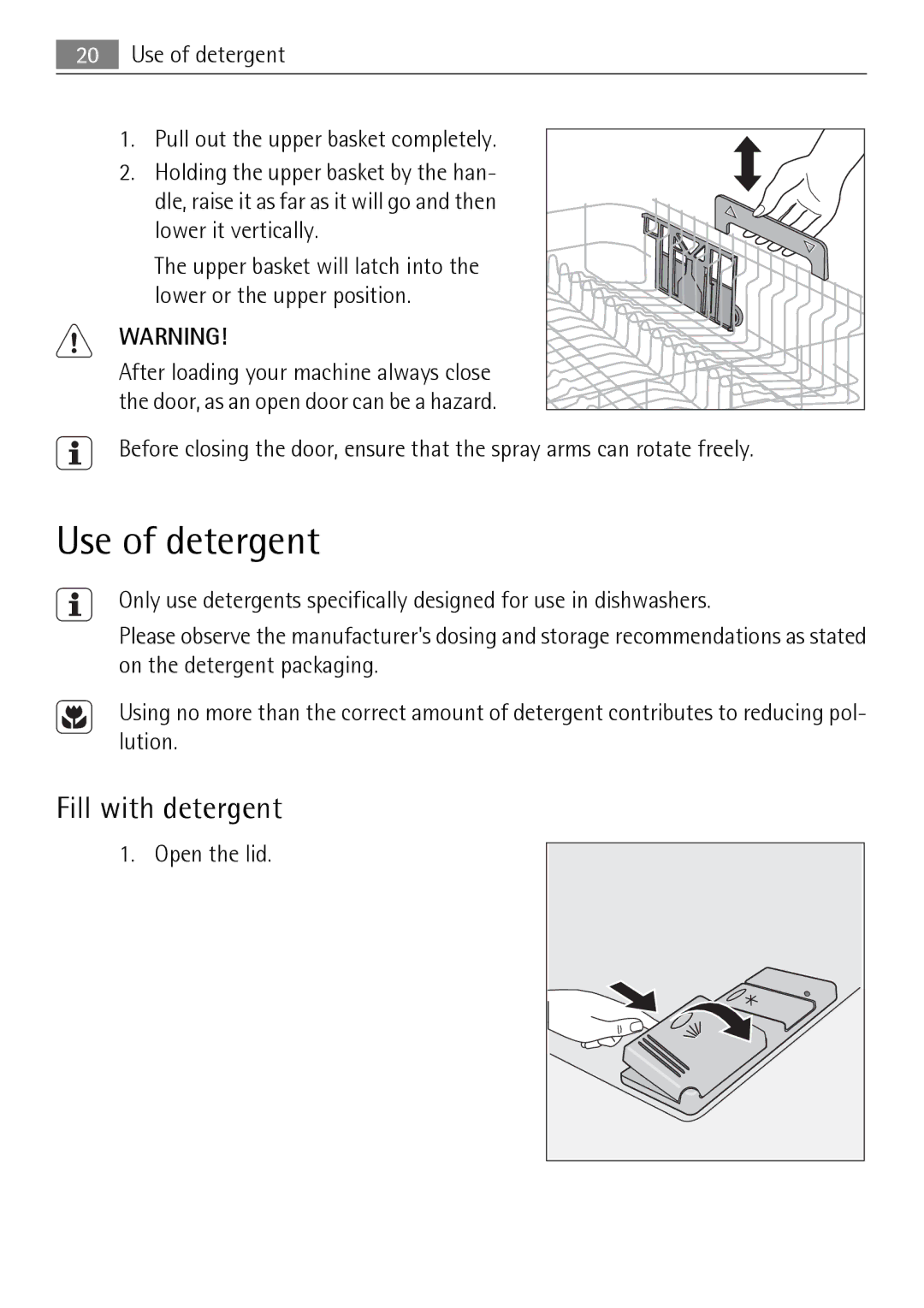 Electrolux 50877 user manual Use of detergent, Fill with detergent 