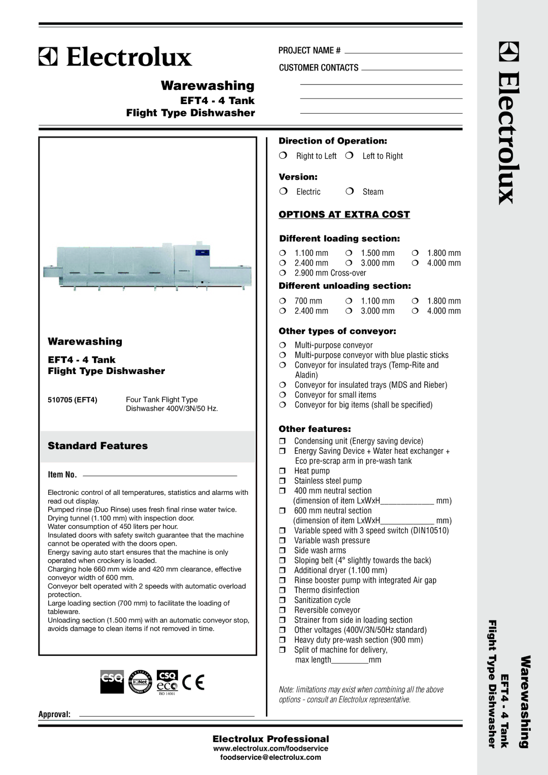 Electrolux 510705 (EFT4) manual Warewashing 