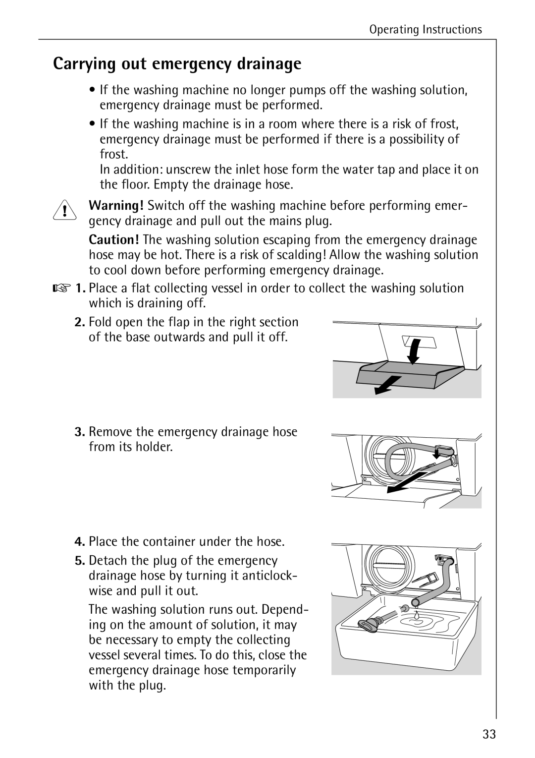 Electrolux 51165 manual Carrying out emergency drainage 