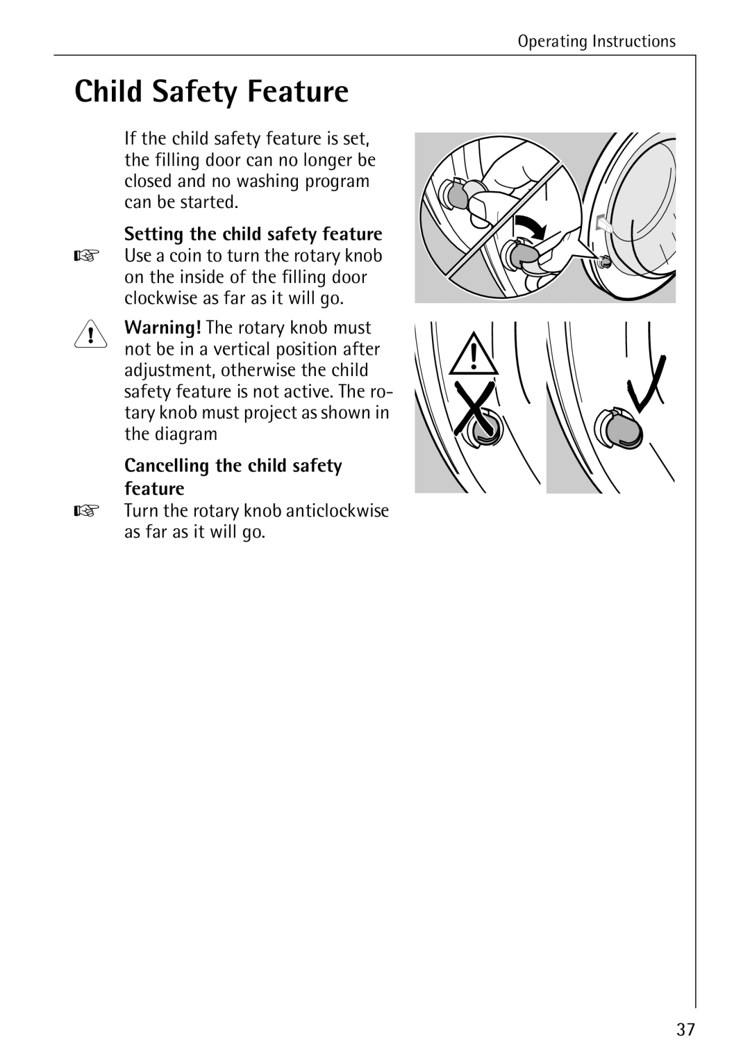 Electrolux 51165 manual Child Safety Feature, Cancelling the child safety feature, Setting the child safety feature 