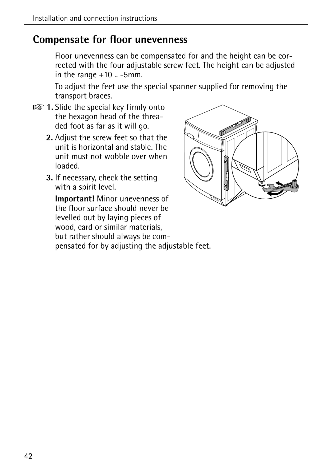 Electrolux 51165 manual Compensate for floor unevenness 