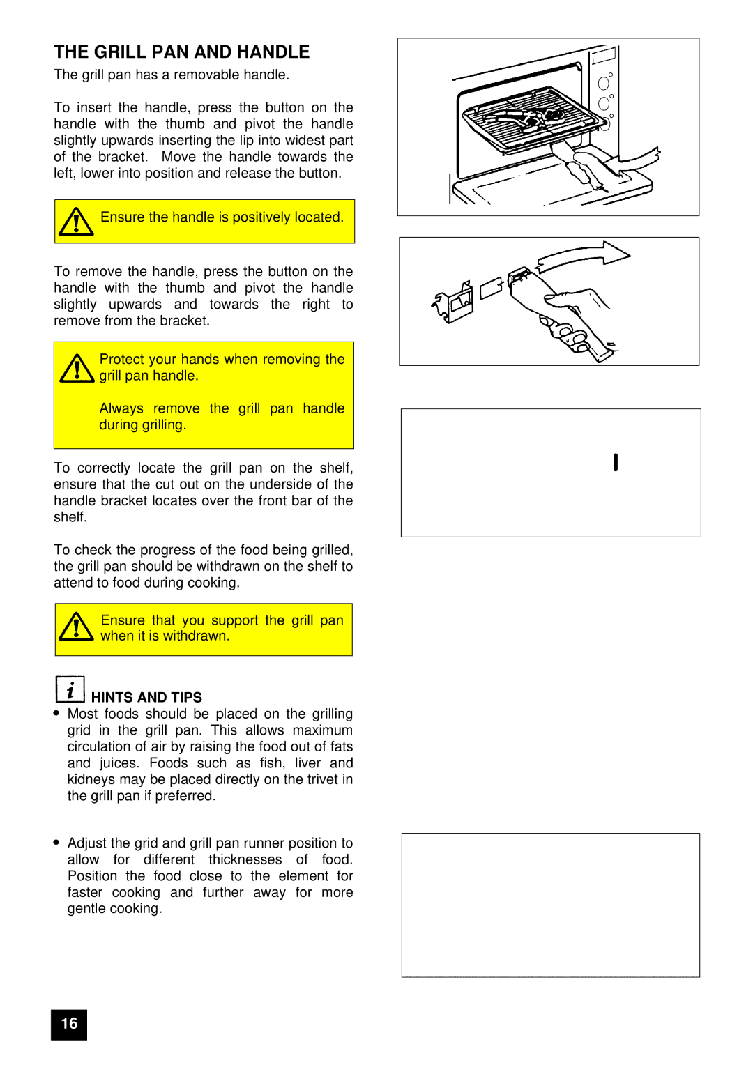 Electrolux 5210 BU installation instructions Grill PAN and Handle, Hints and Tips 