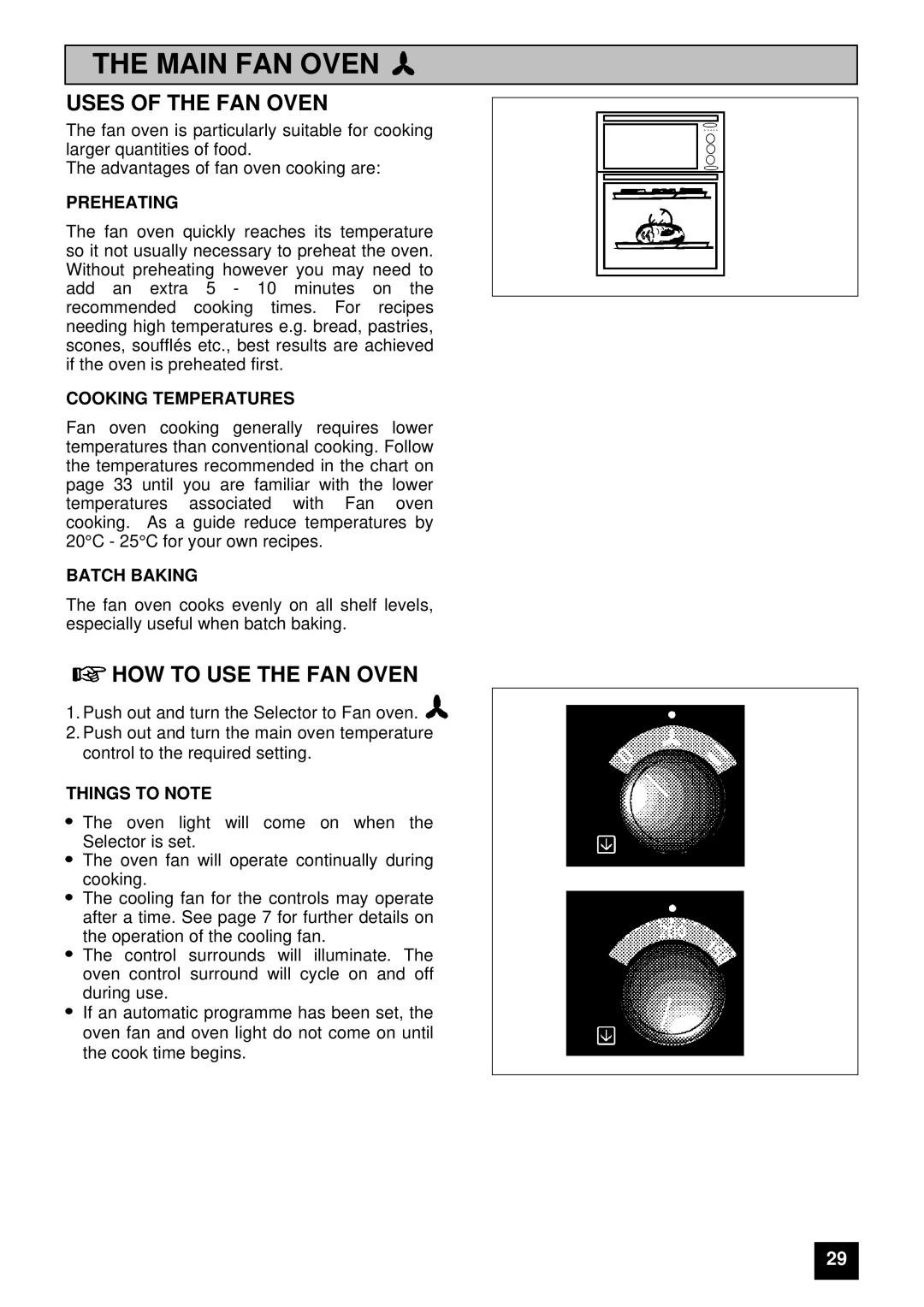 Electrolux 5210 BU installation instructions Main FAN Oven, Uses of the FAN Oven, HOW to USE the FAN Oven 