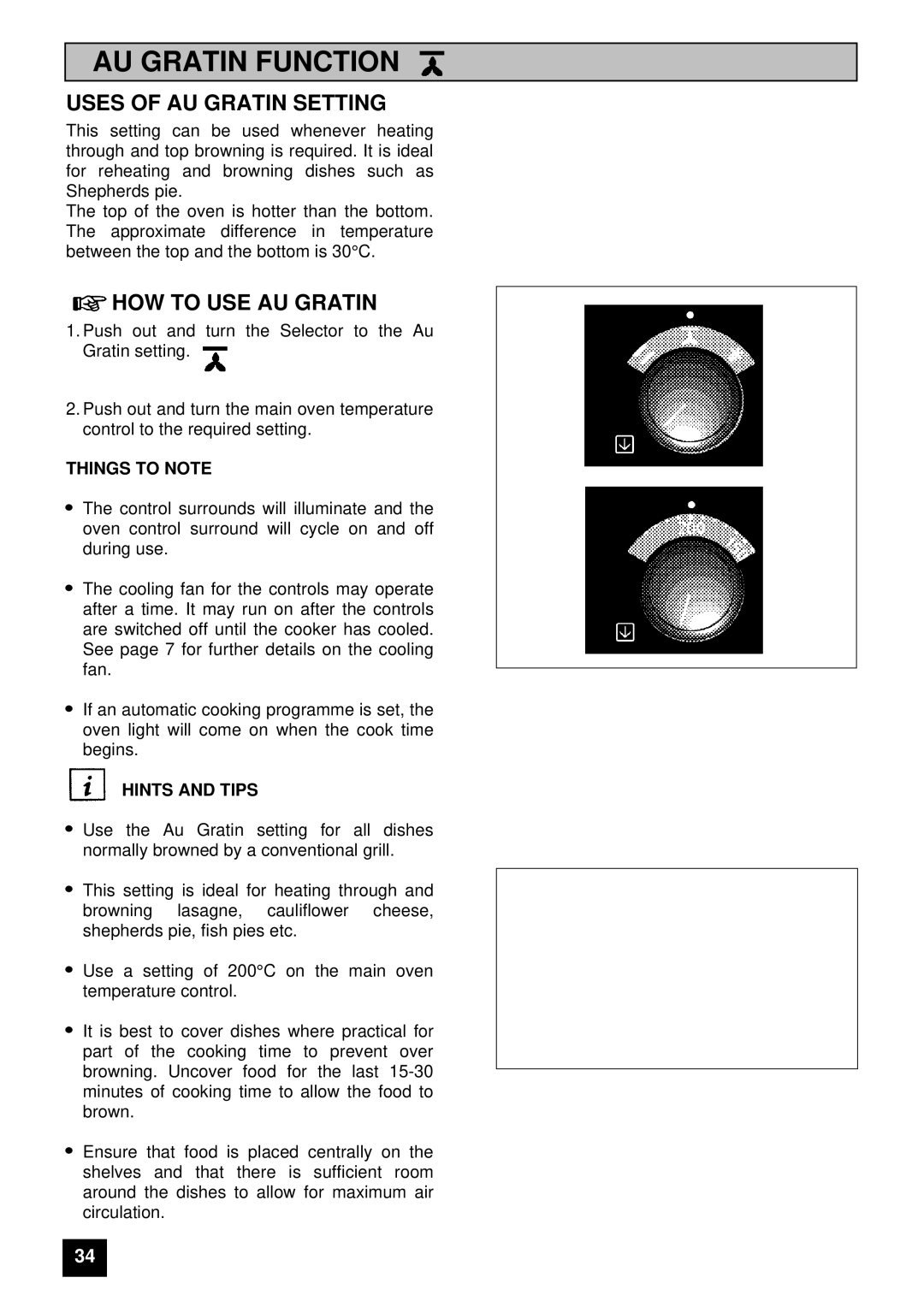 Electrolux 5210 BU installation instructions AU Gratin Function, Uses of AU Gratin Setting, HOW to USE AU Gratin 