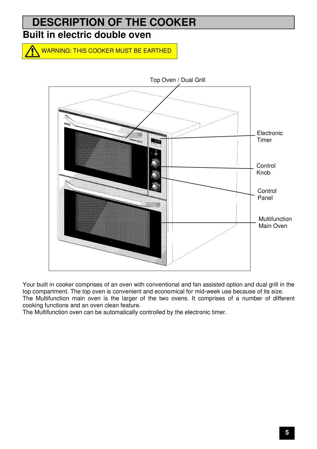 Electrolux 5210 BU installation instructions Description of the Cooker 