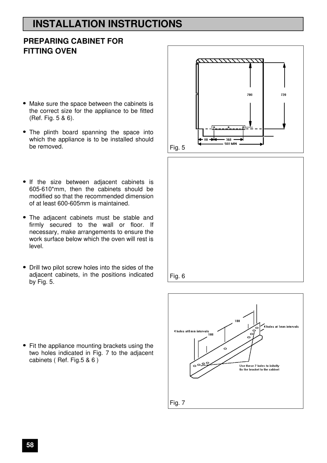 Electrolux 5210 BU installation instructions Preparing Cabinet for Fitting Oven 