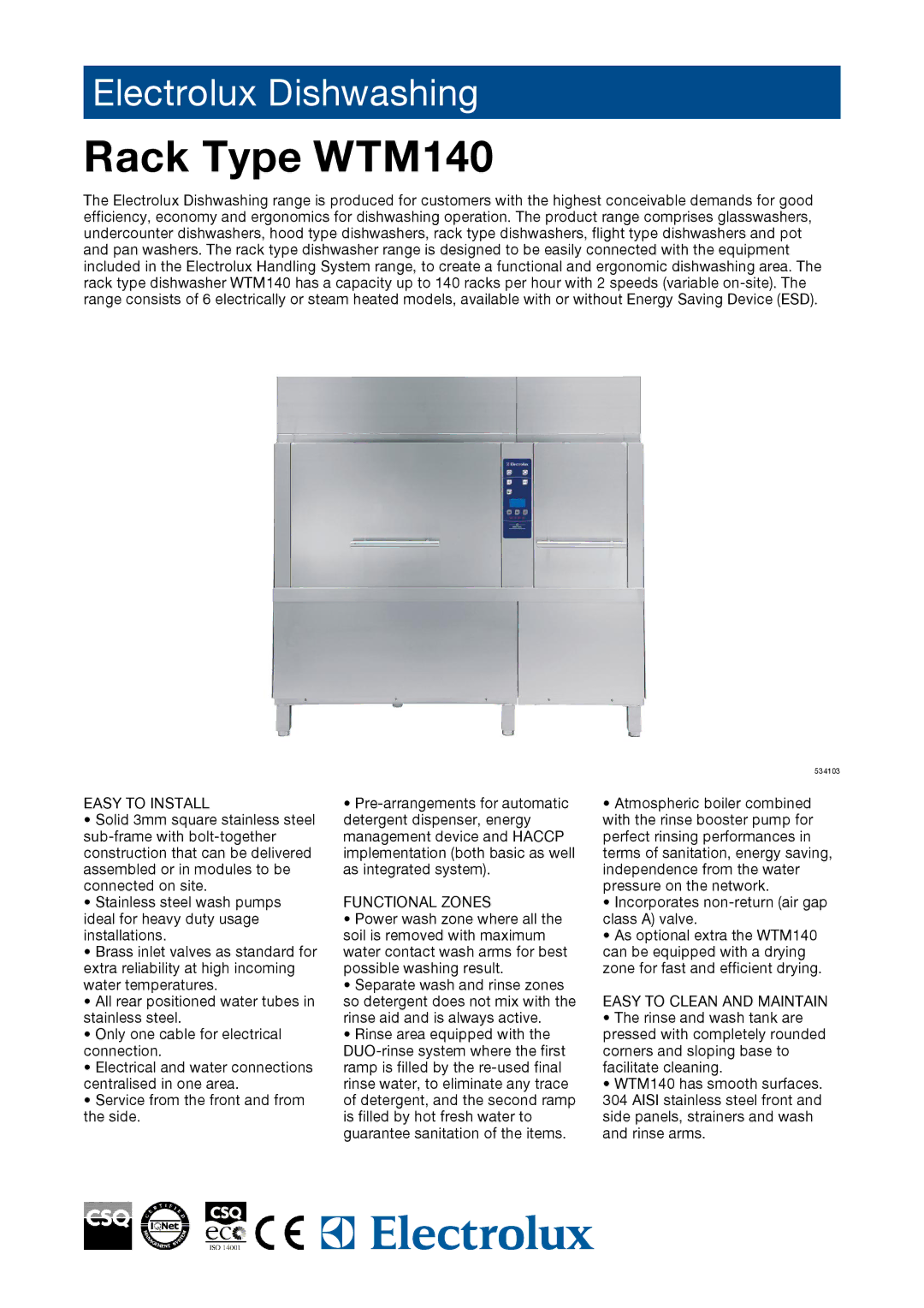 Electrolux 534100, 534103, 534101, 534125, 534124, 534102 manual Easy to Install, Functional Zones, Easy to Clean and Maintain 