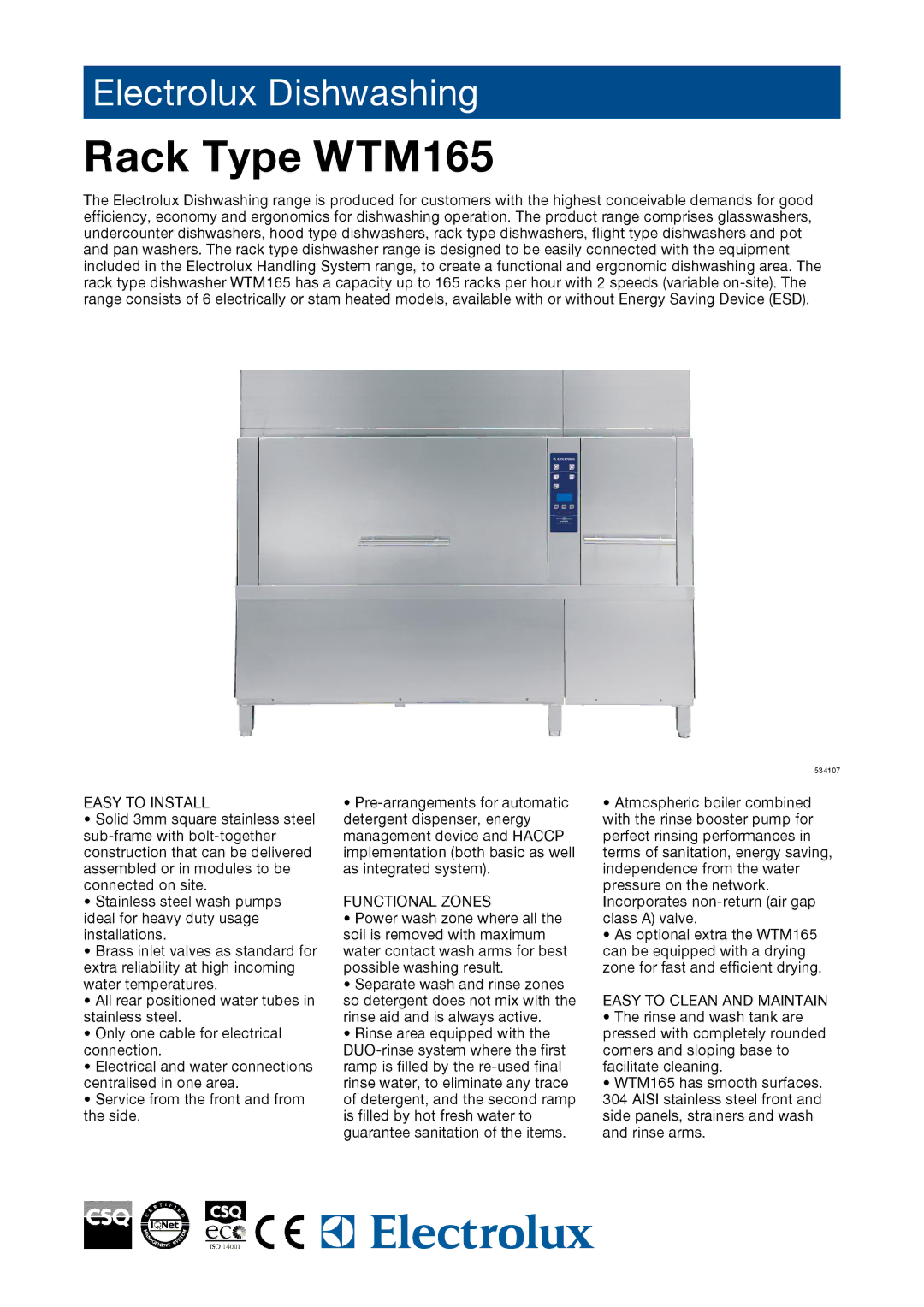 Electrolux 534107, 534126, 534106, 534127, 534105, 534104 manual Easy to Install, Functional Zones, Easy to Clean and Maintain 