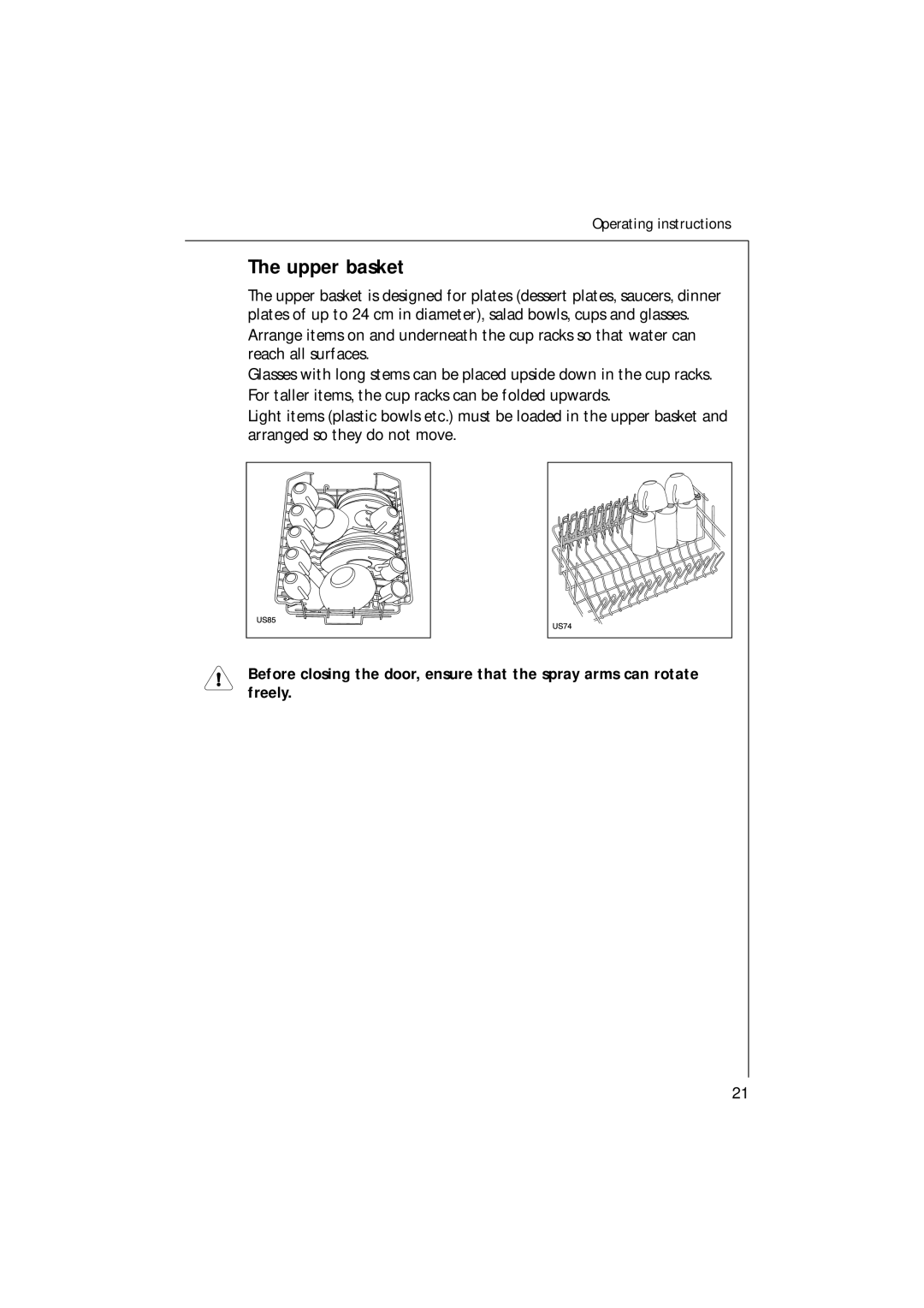 Electrolux 54750 manual Upper basket 