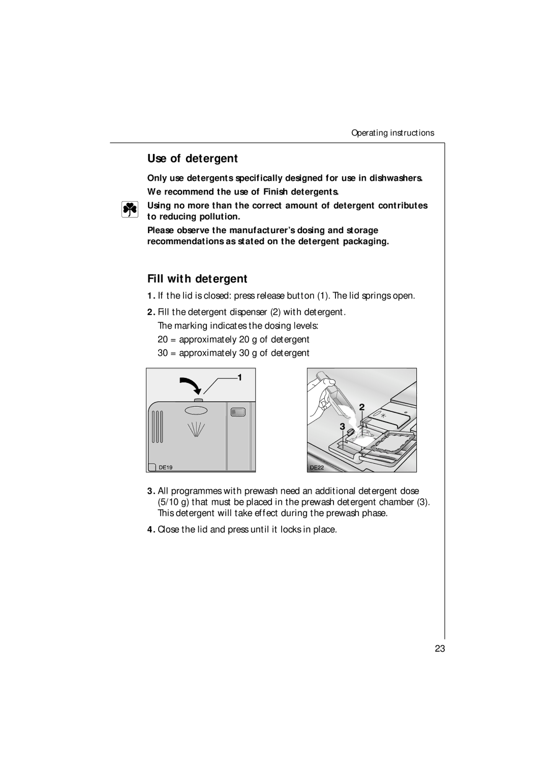 Electrolux 54750 manual Use of detergent, Fill with detergent 