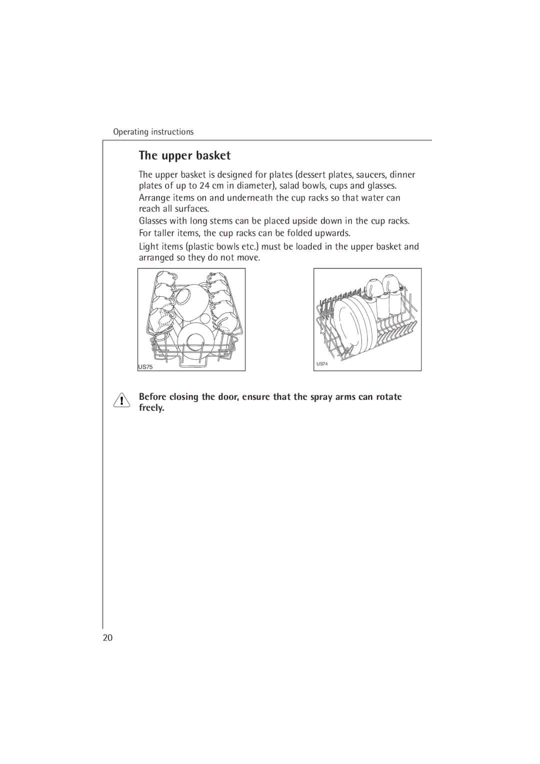 Electrolux 54850 S manual Upper basket 