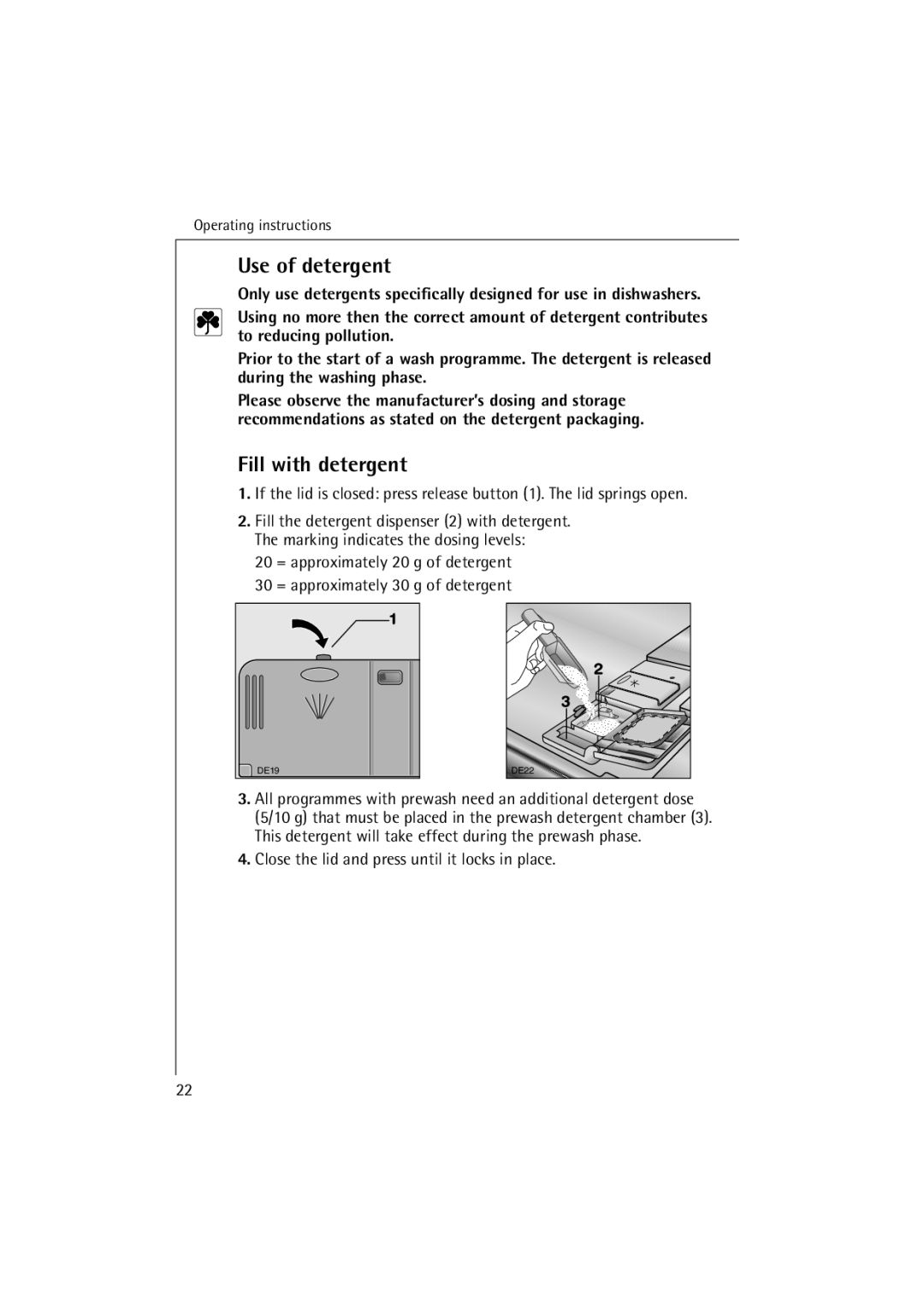 Electrolux 54850 S manual Use of detergent, Fill with detergent 