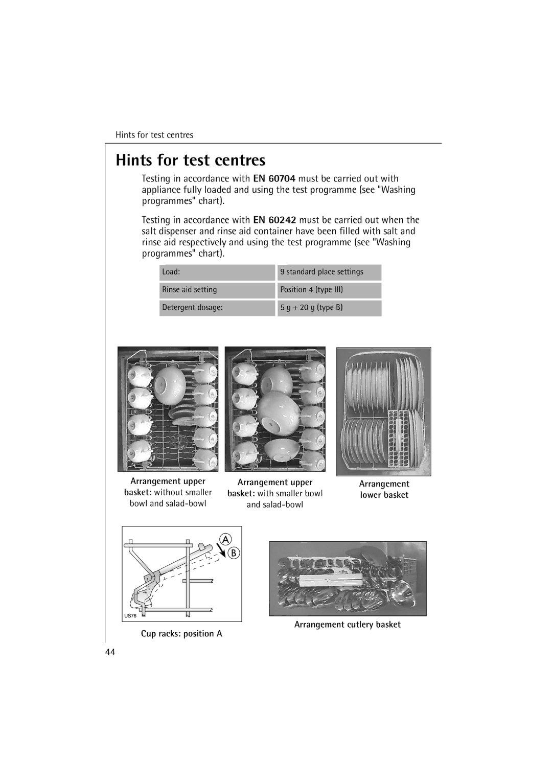 Electrolux 54850 S manual Hints for test centres 