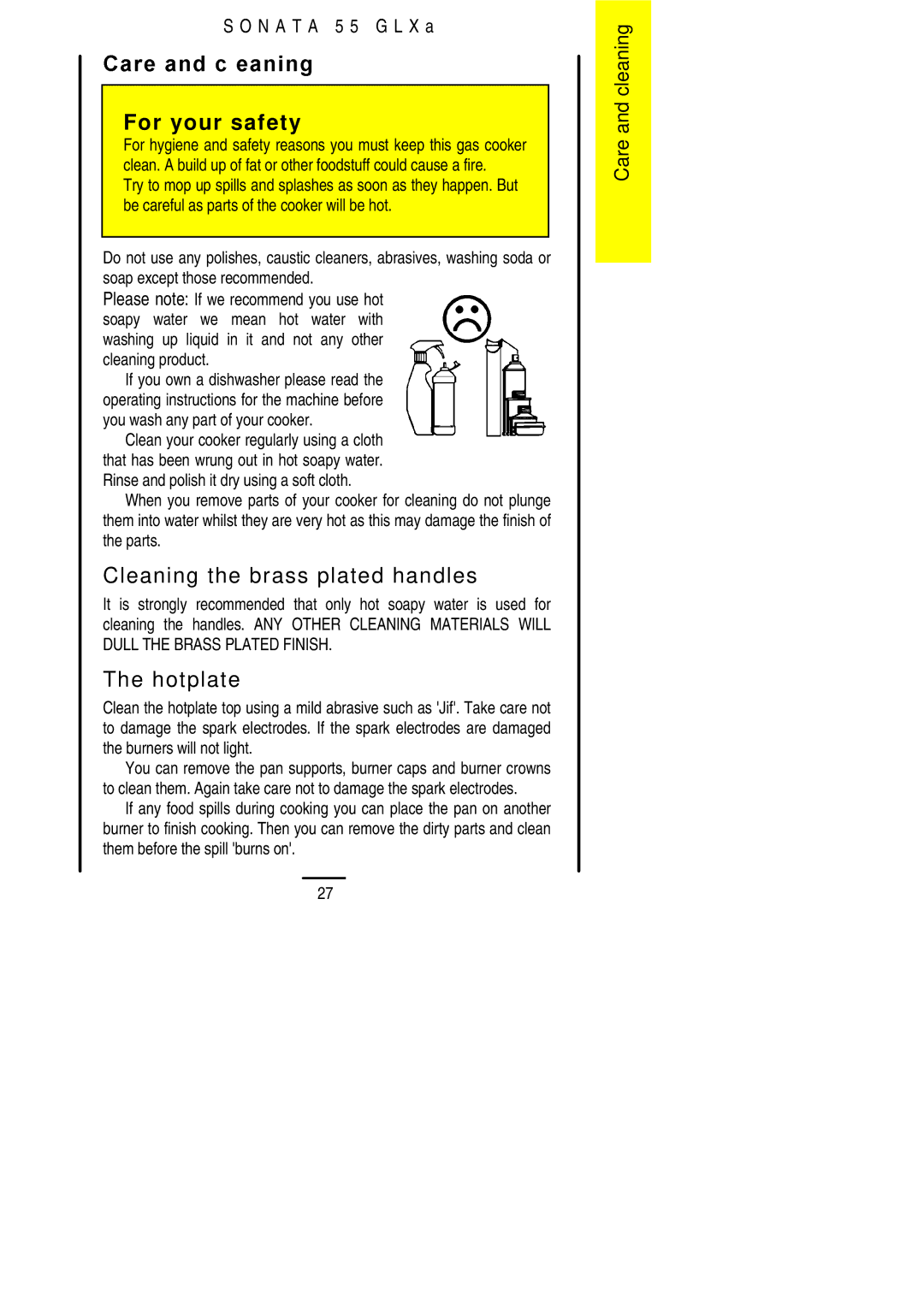 Electrolux 55 GLXA installation instructions For your safety, Cleaning the brass plated handles 