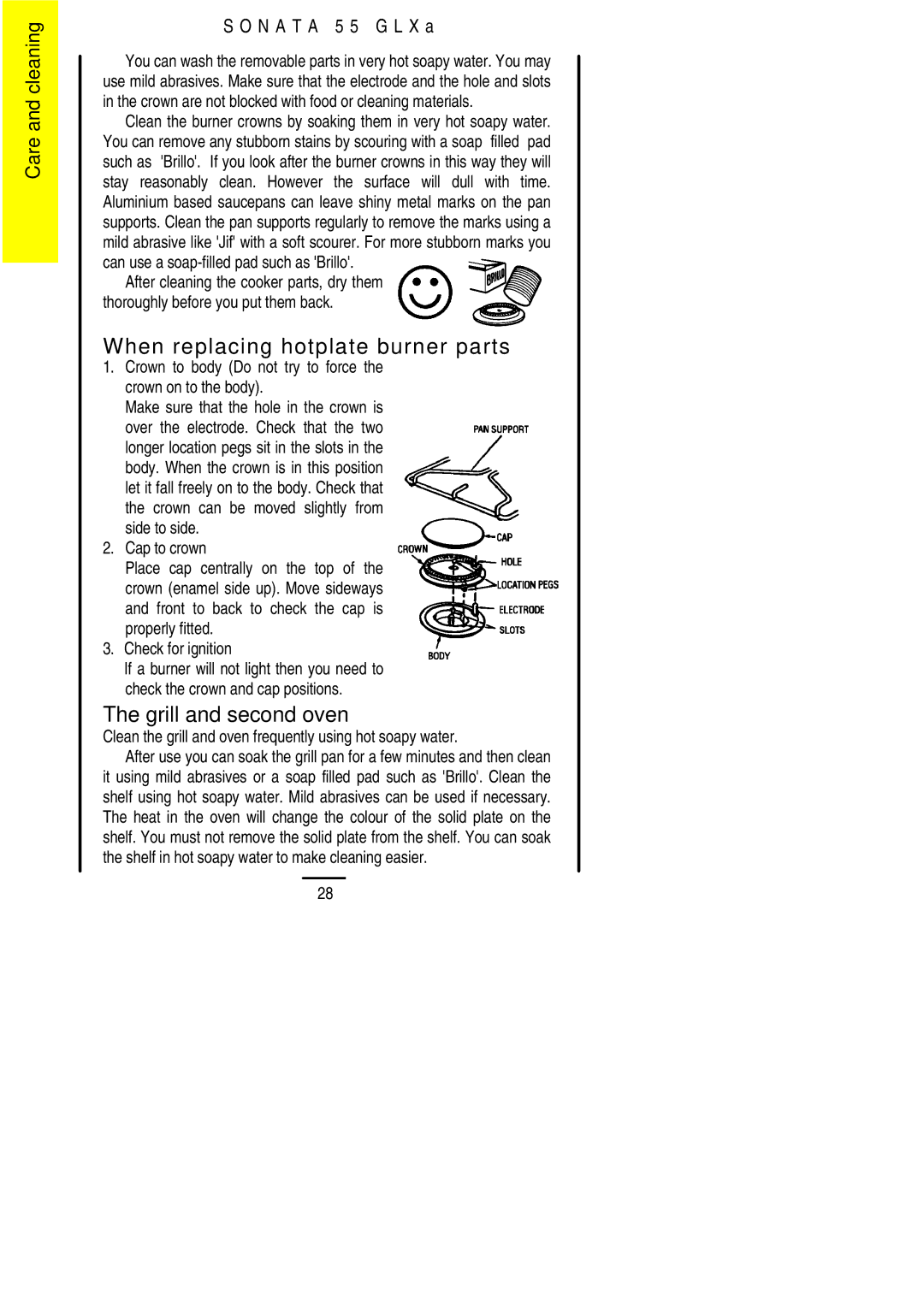 Electrolux 55 GLXA installation instructions When replacing hotplate burner parts, Grill and second oven 