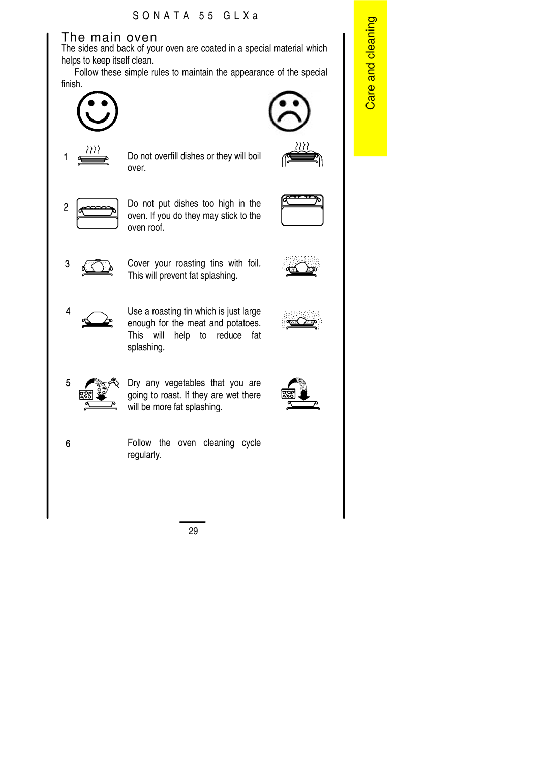 Electrolux 55 GLXA installation instructions Main oven, Follow the oven cleaning cycle regularly 