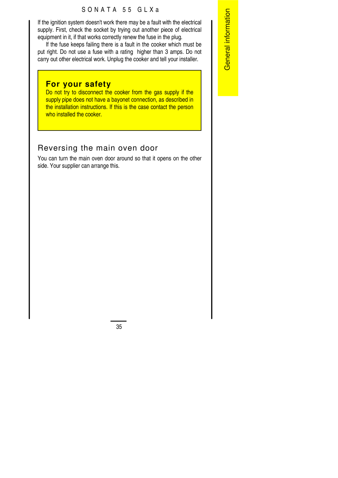 Electrolux 55 GLXA installation instructions Reversing the main oven door 