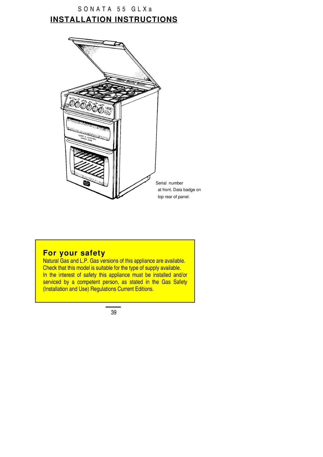 Electrolux 55 GLXA installation instructions Installation Instructions 