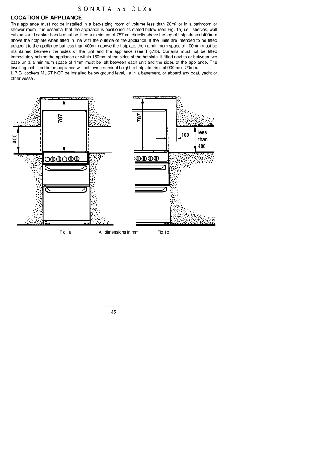 Electrolux 55 GLXA installation instructions Location of Appliance 