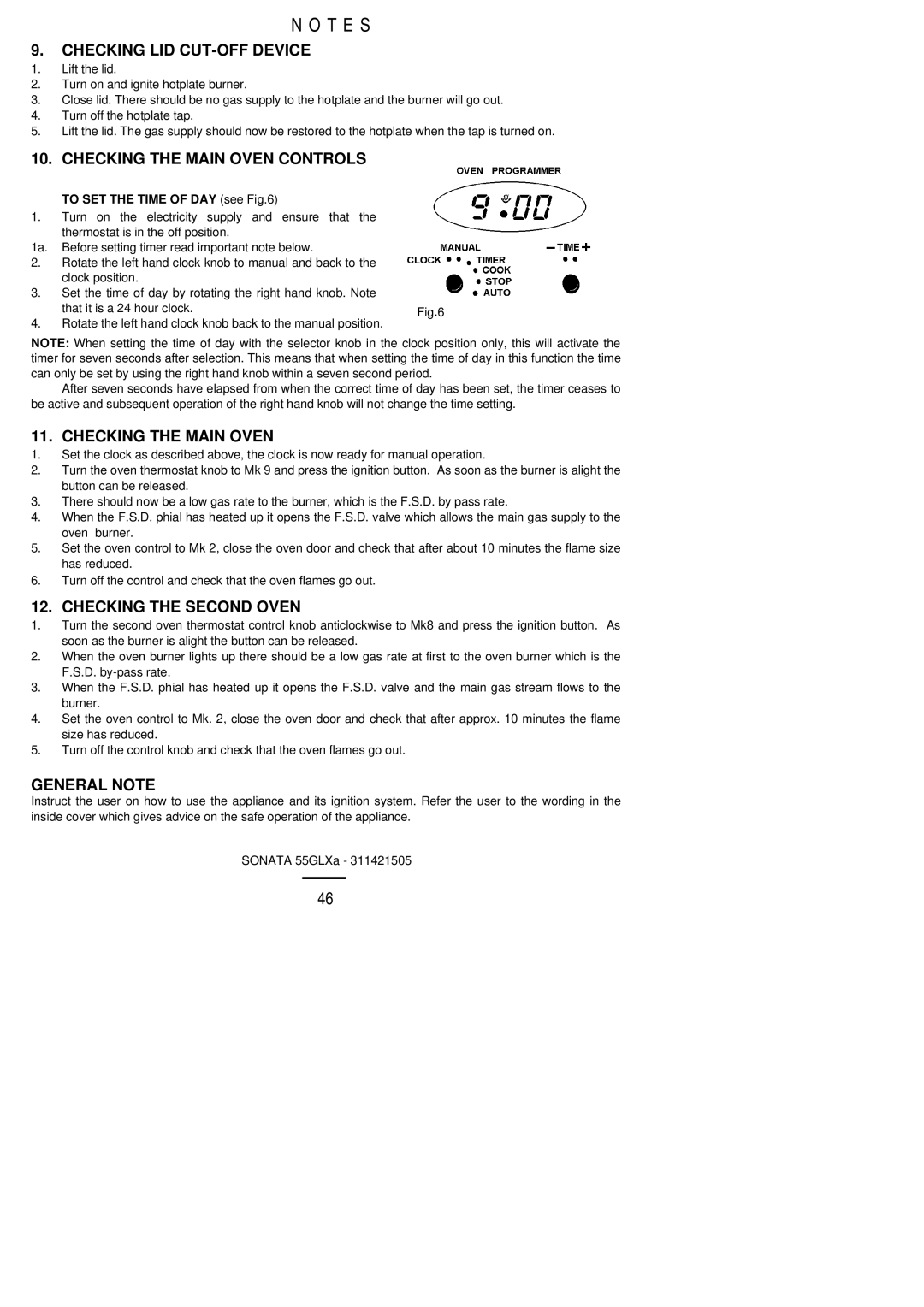 Electrolux 55 GLXA Checking LID CUT-OFF Device, Checking the Main Oven Controls, Checking the Second Oven, General Note 