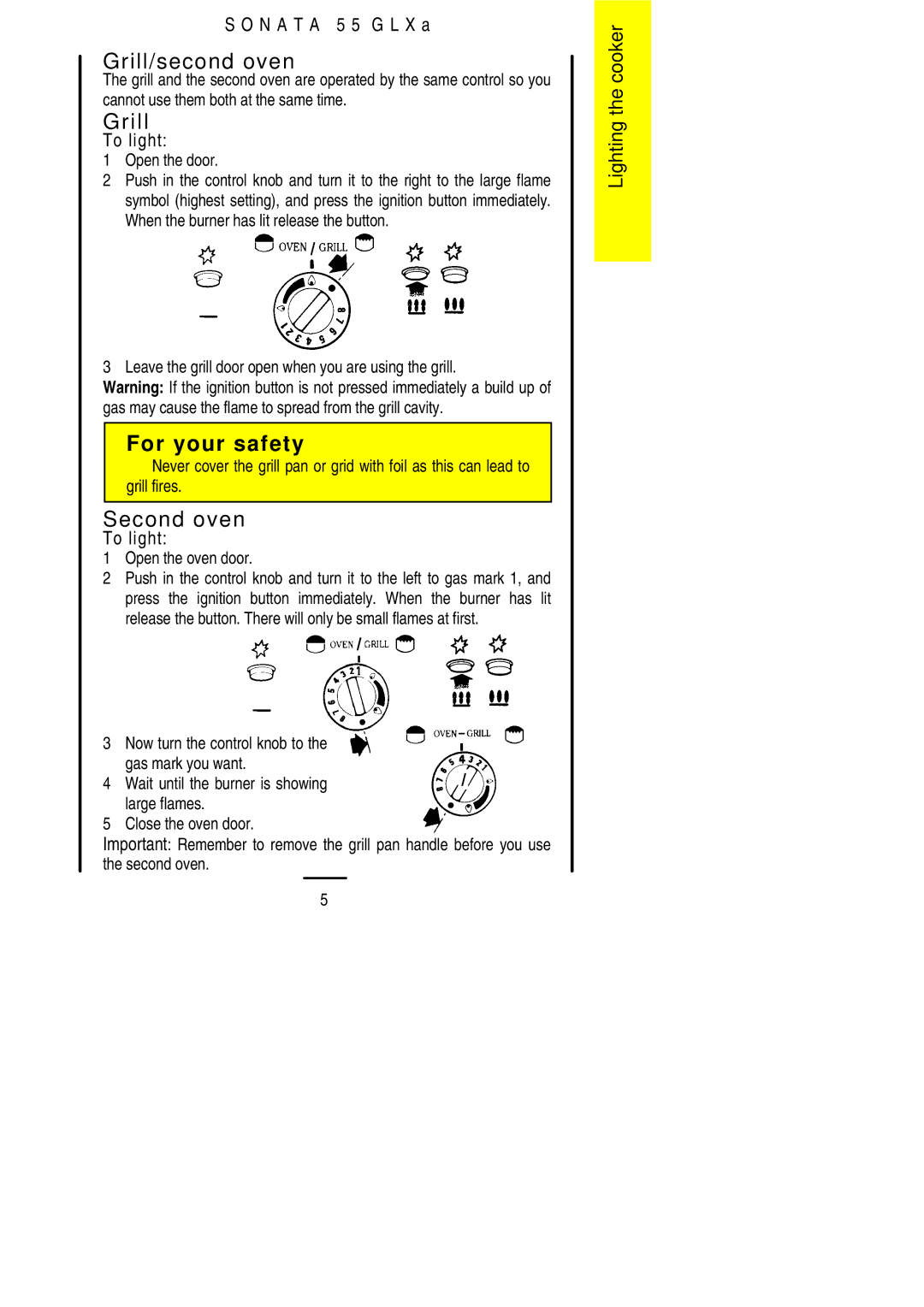 Electrolux 55 GLXA installation instructions Grill/second oven, Second oven 