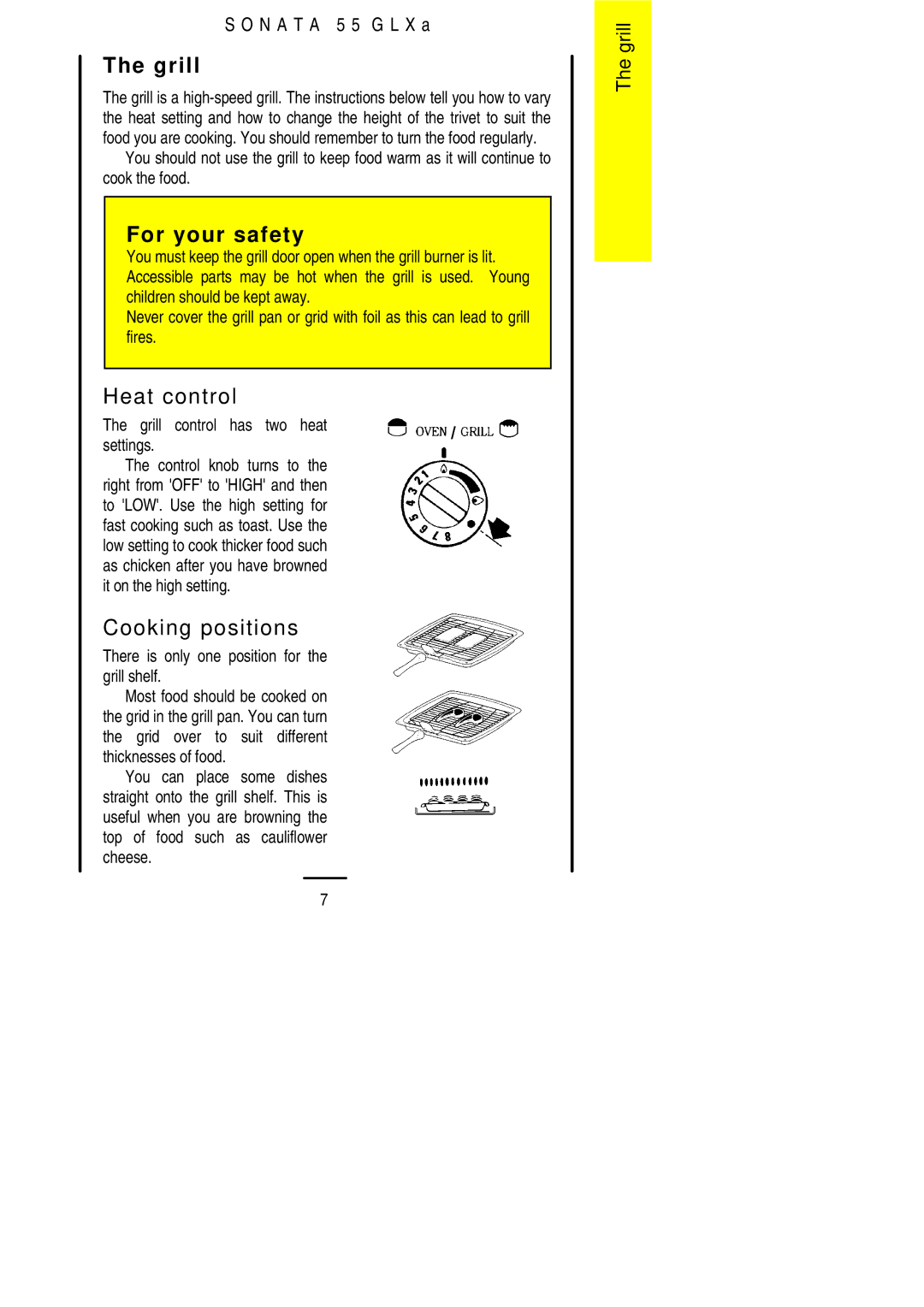 Electrolux 55 GLXA installation instructions Grill, Heat control, Cooking positions 