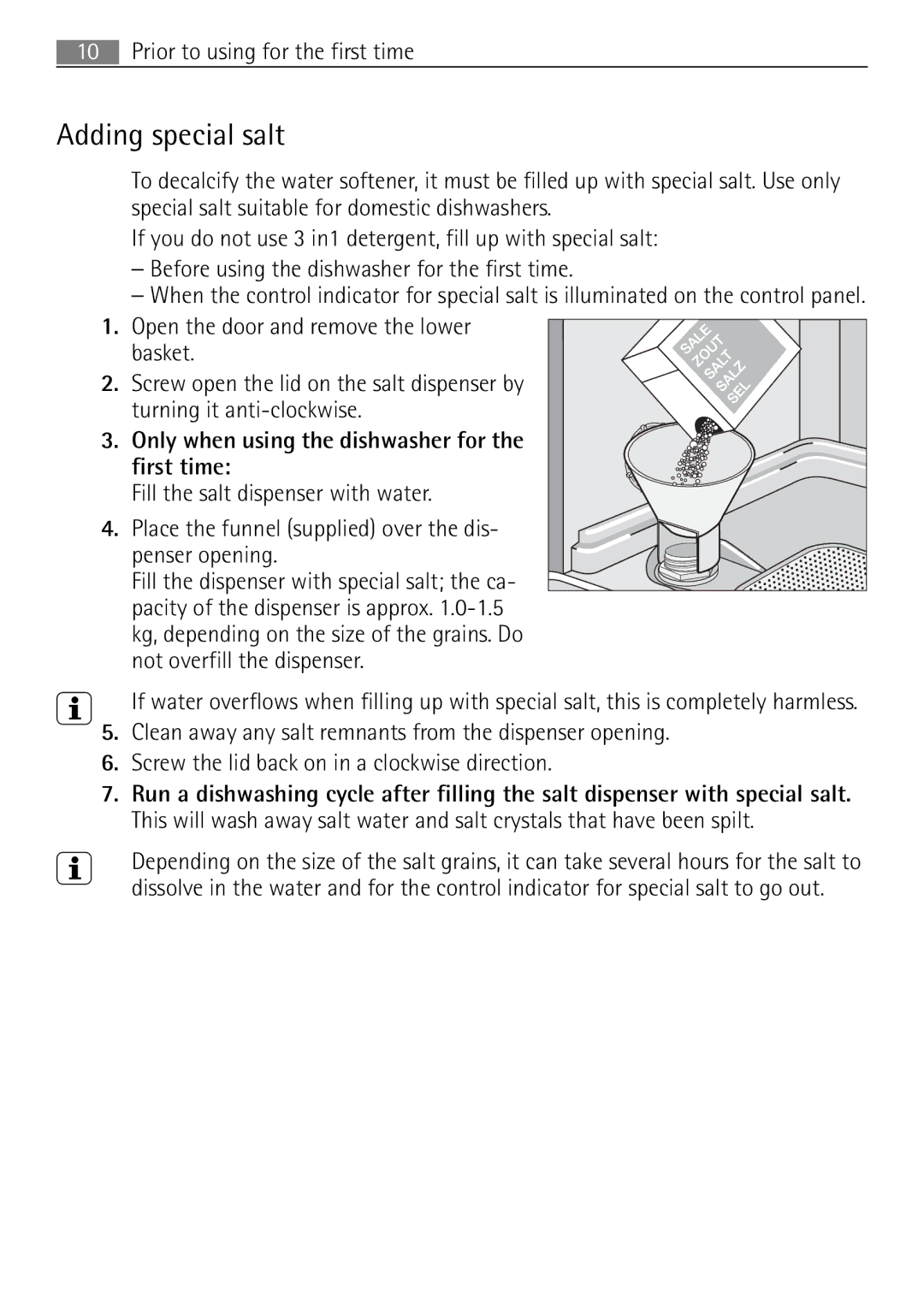 Electrolux 55090I user manual Adding special salt 