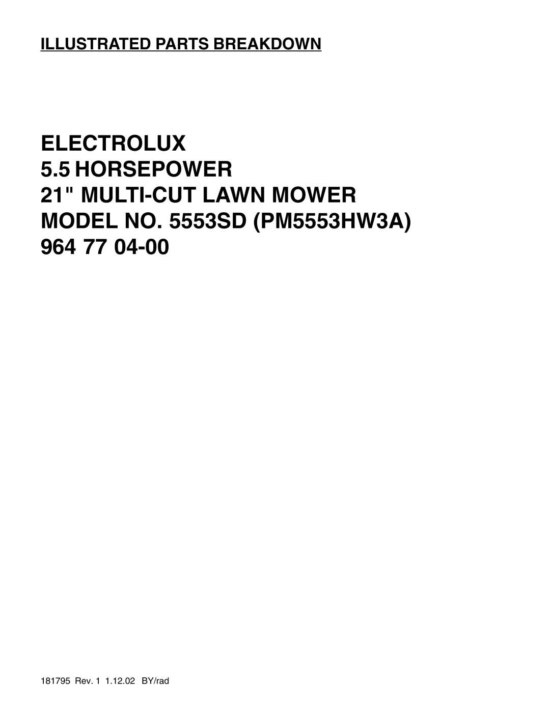 Electrolux 5553SD (PM5553HW3A) manual ELECTROLUX 5.5 HORSEPOWER, Illustrated Parts Breakdown 