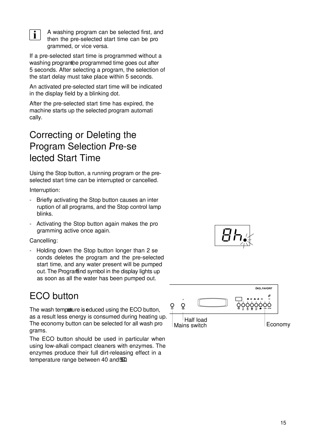 Electrolux 55750 manual ECO button 