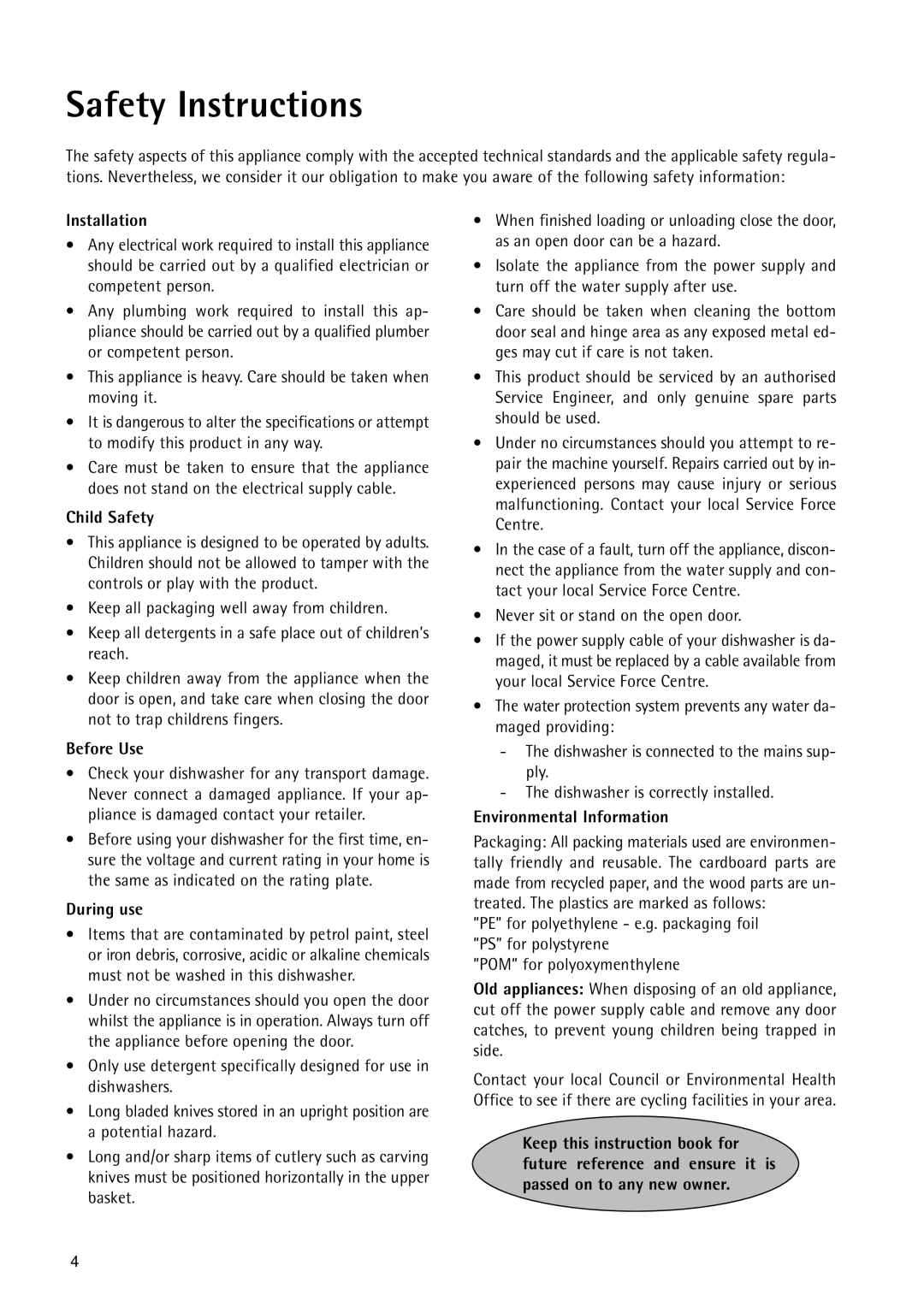 Electrolux 55750 manual Safety Instructions, Child Safety 