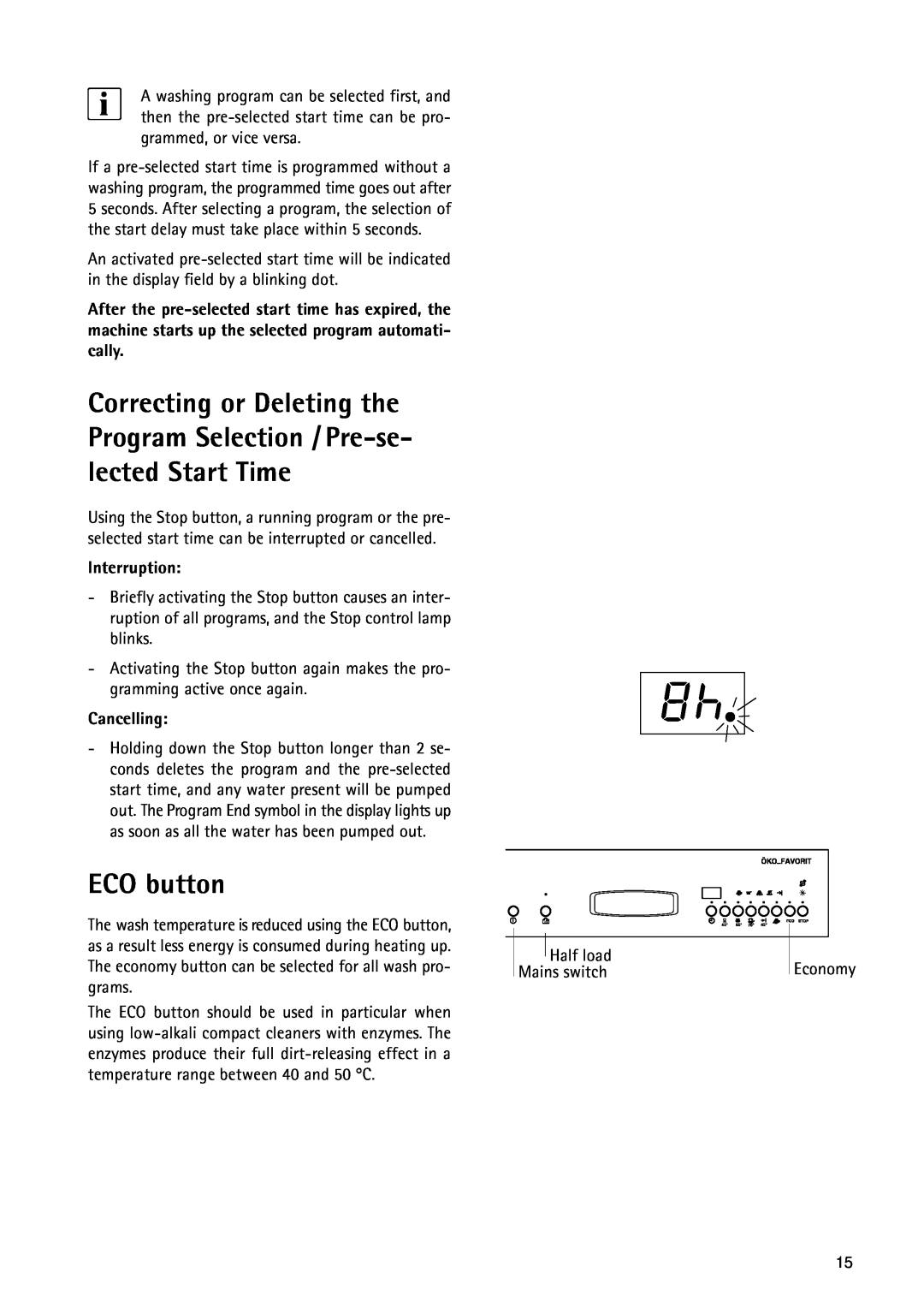 Electrolux 55750 manual ECO button 